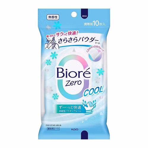 Biore Zero Smooth Powder Body sheet Cool Unscented, 10 sheets